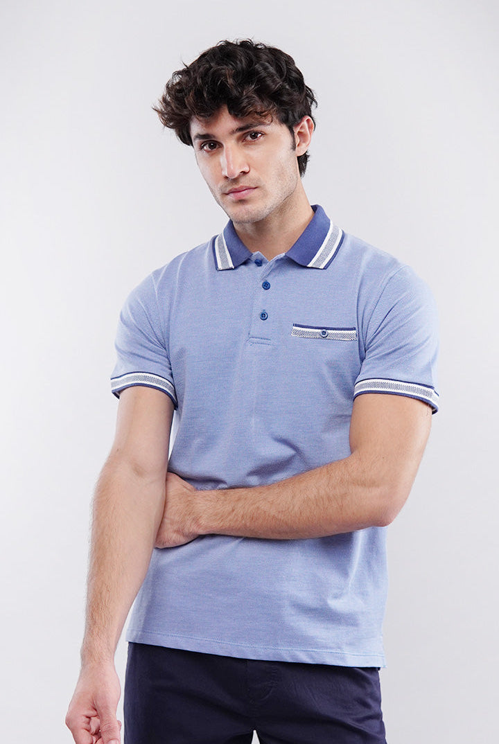Herringbone Polo Shirt - Blue - Mendeez
