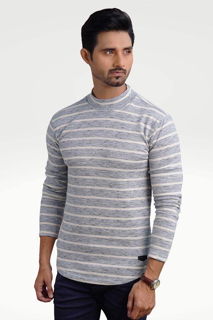 Misty Gray Mock Neck Striped Sweatshirt - Mendeez PK