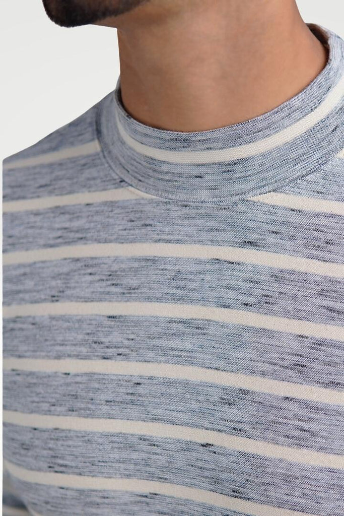 Misty Gray Mock Neck Striped Sweatshirt - Mendeez PK 
