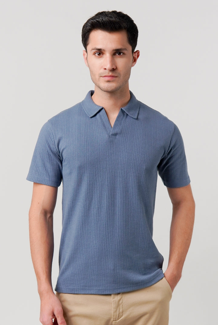 Drop Needle Polo Shirt - Steel Blue - Mendeez