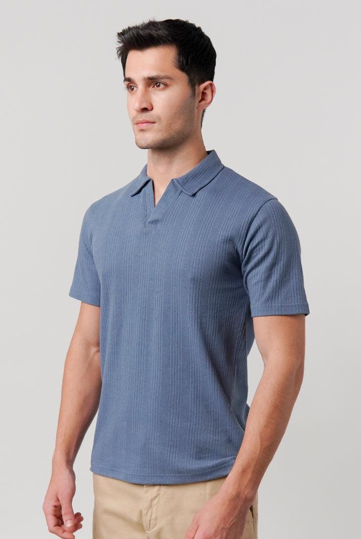 Drop Needle Polo Shirt - Steel Blue - Mendeez
