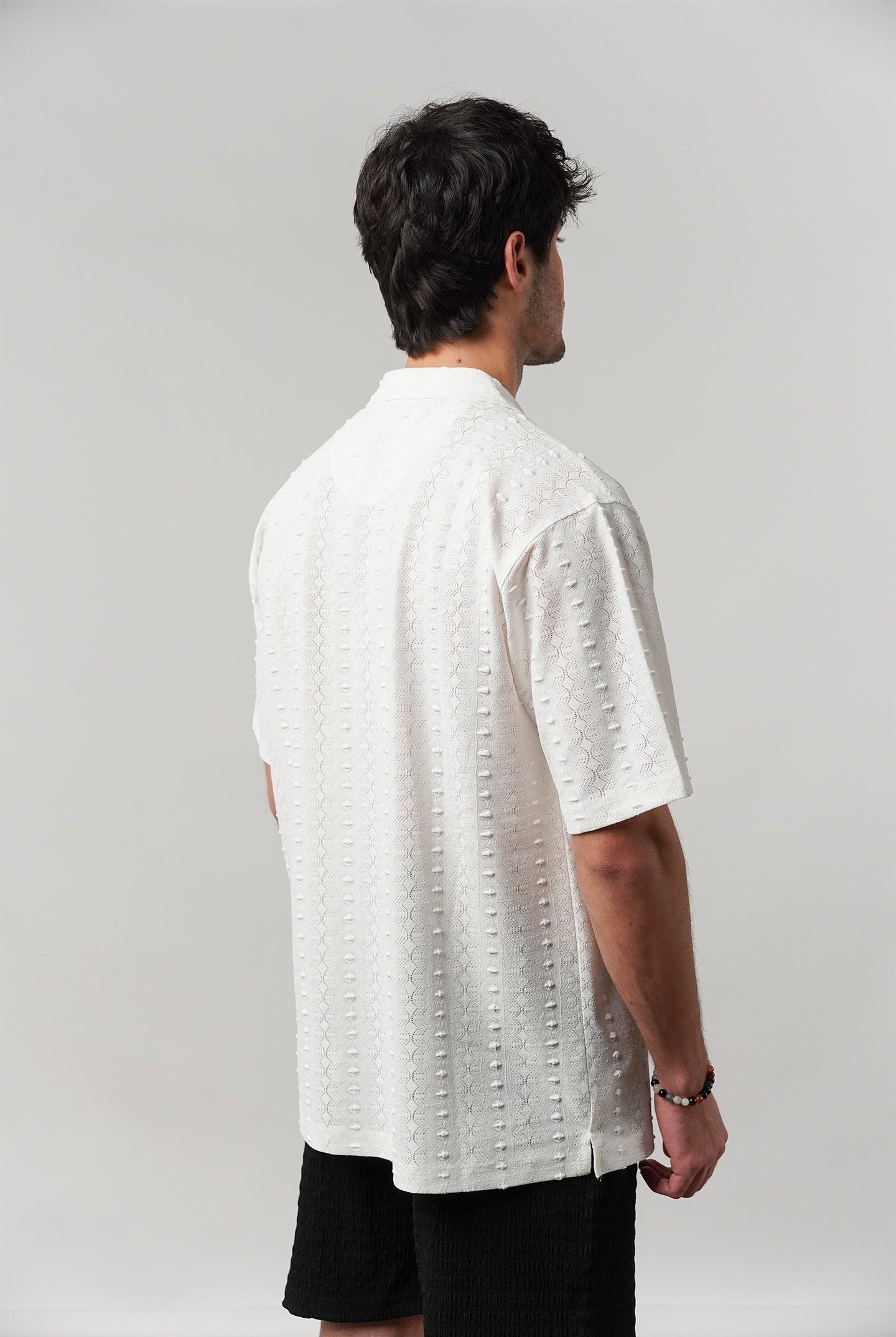Knitted Cuban Shirt - White - Mendeez