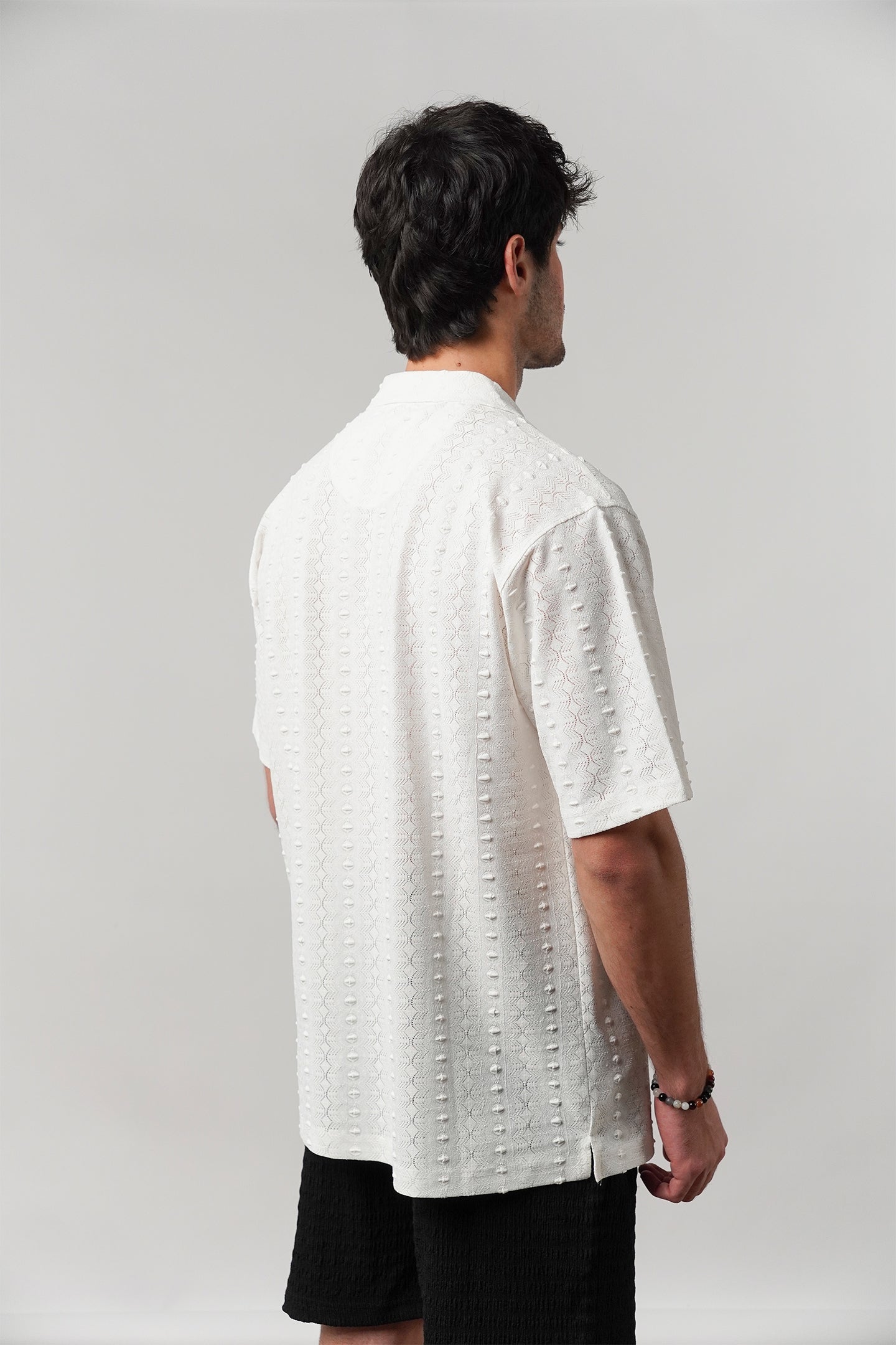Knitted Cuban Shirt - White - Mendeez