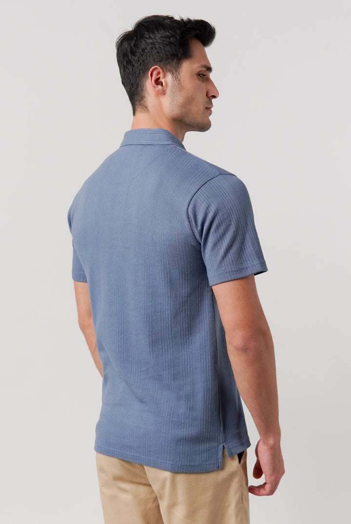 Drop Needle Polo Shirt - Steel Blue - Mendeez