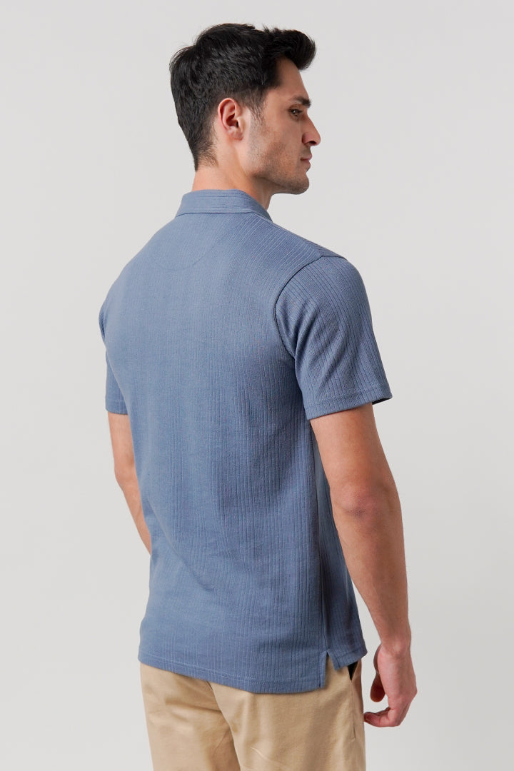 Drop Needle Polo Shirt - Steel Blue - Mendeez