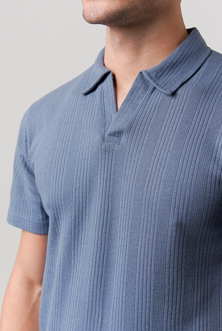 Drop Needle Polo Shirt - Steel Blue - Mendeez