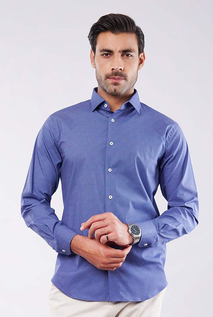 Polka Dot Yarn-Dyed Shirt - Blue - Mendeez