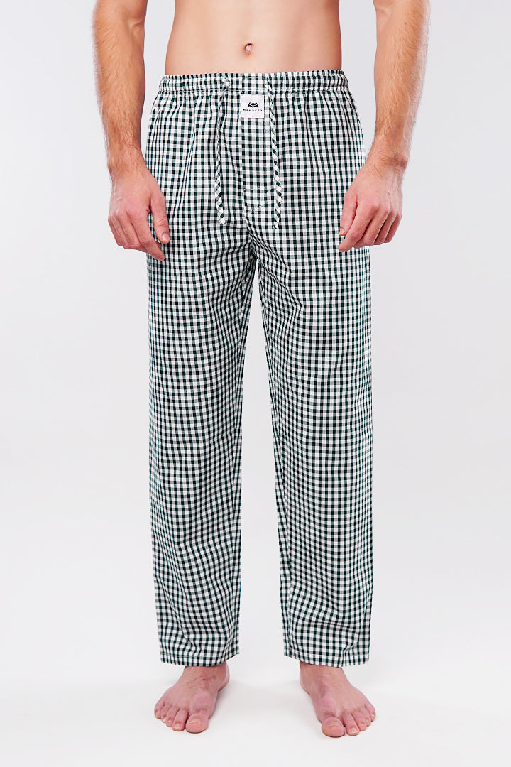 Check Woven Pajamas - Green & White - Mendeez