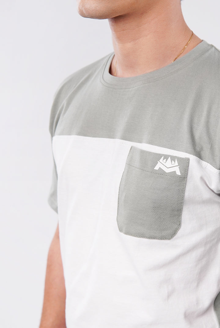 Colorblock T-Shirt - White & Sage Green - Mendeez
