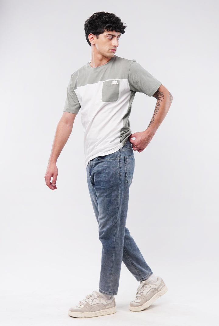 Colorblock T-Shirt - White & Sage Green - Mendeez