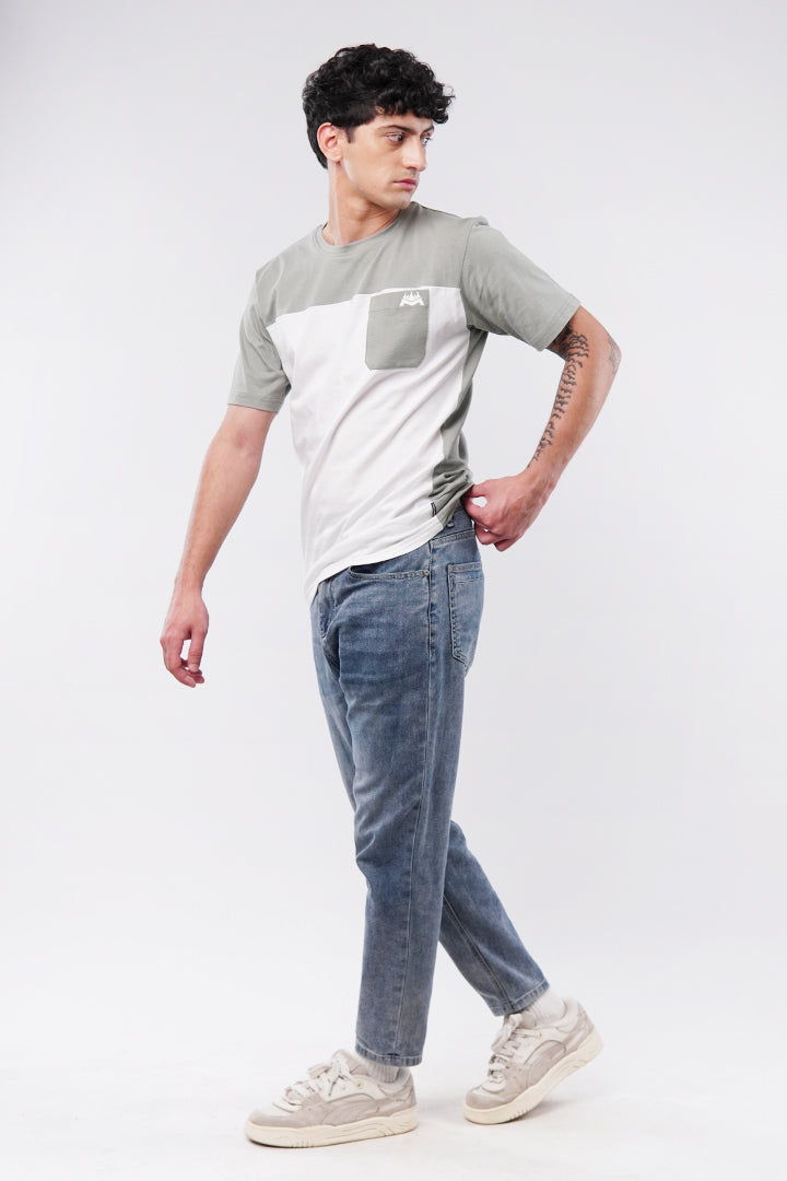 Colorblock T-Shirt - White & Sage Green - Mendeez
