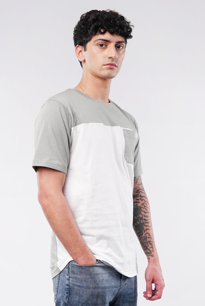 Colorblock T-Shirt - White & Sage Green - Mendeez