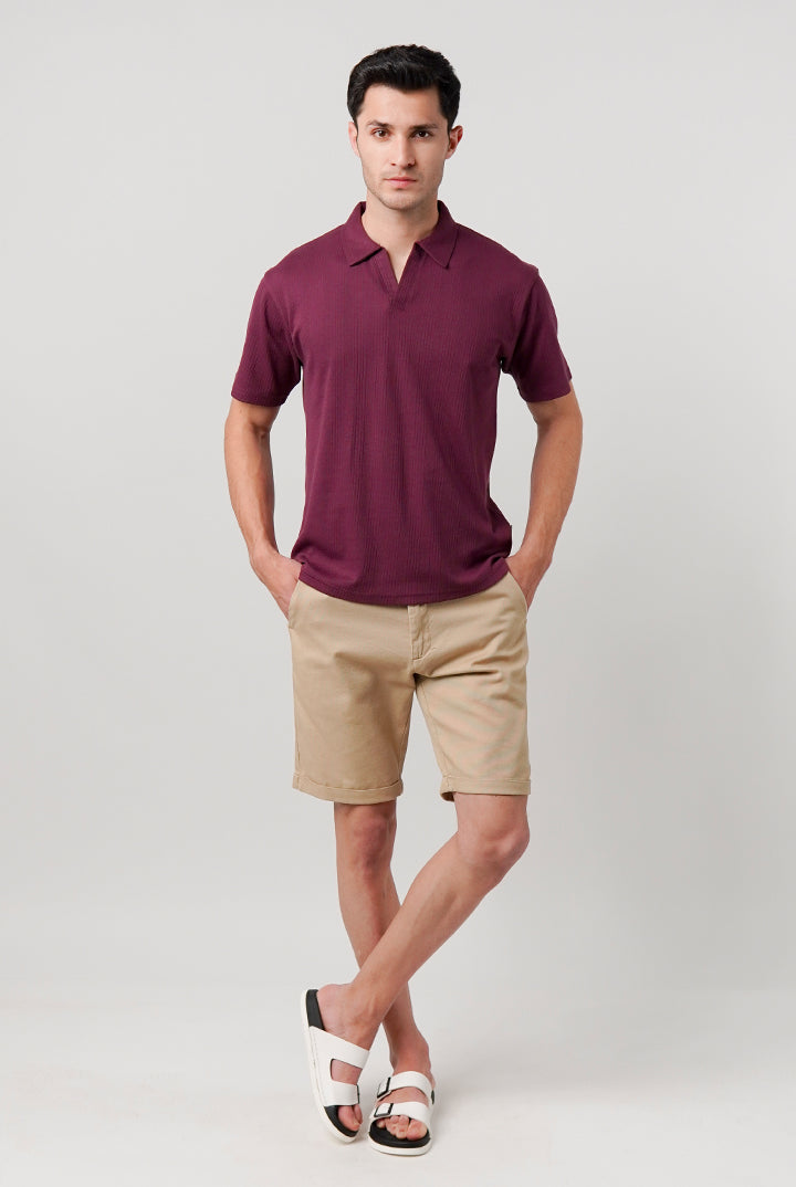 Drop Needle Polo Shirt - Burgundy - Mendeez