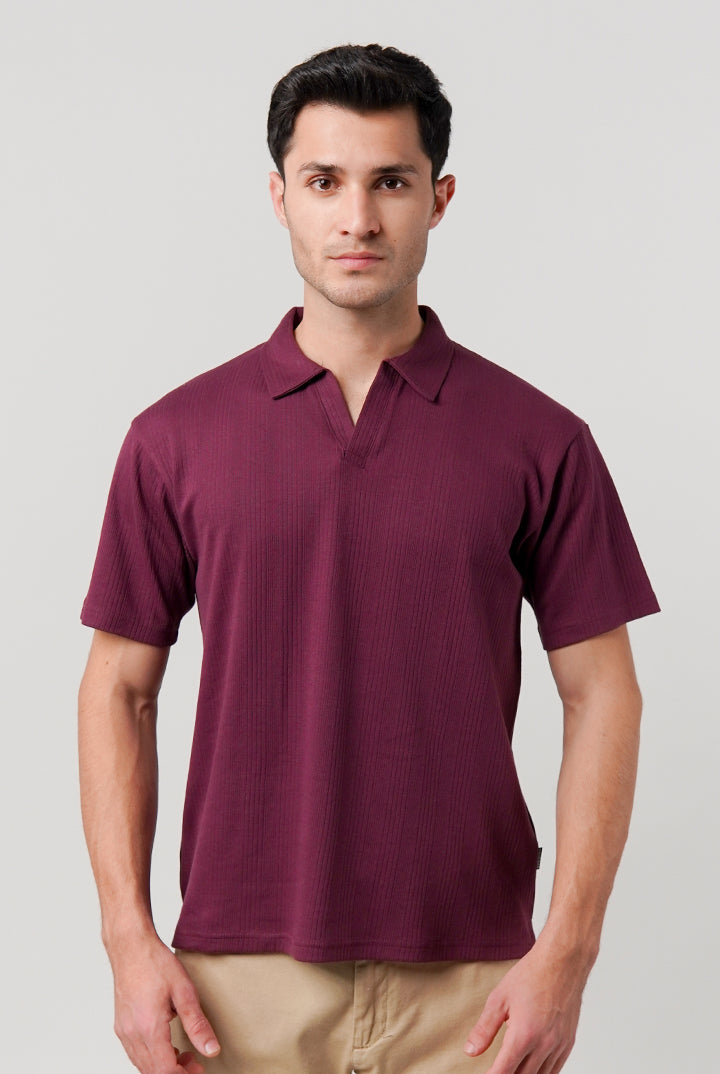 Drop Needle Polo Shirt - Burgundy - Mendeez