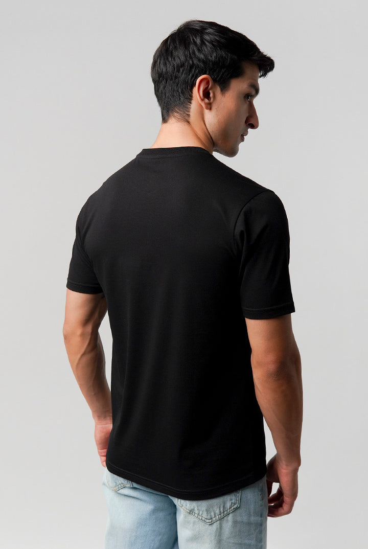 Regular Fit Henley T-Shirt - Black - Mendeez