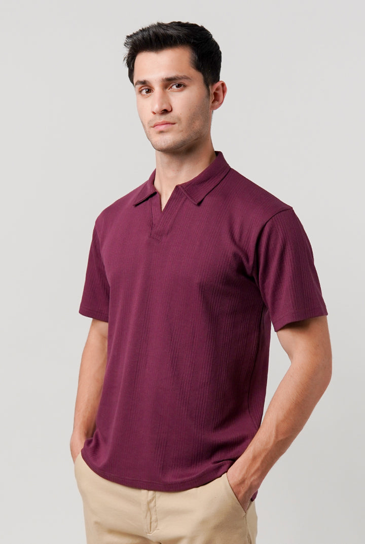 Drop Needle Polo Shirt - Burgundy - Mendeez