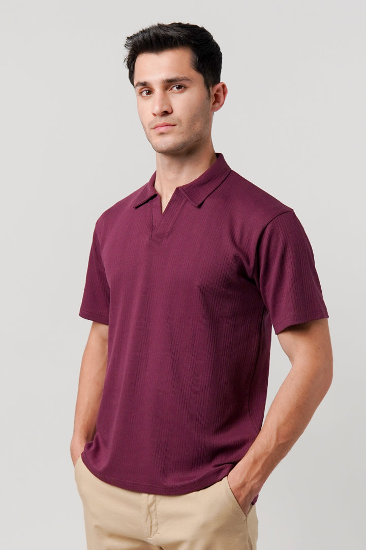 Drop Needle Polo Shirt - Burgundy - Mendeez