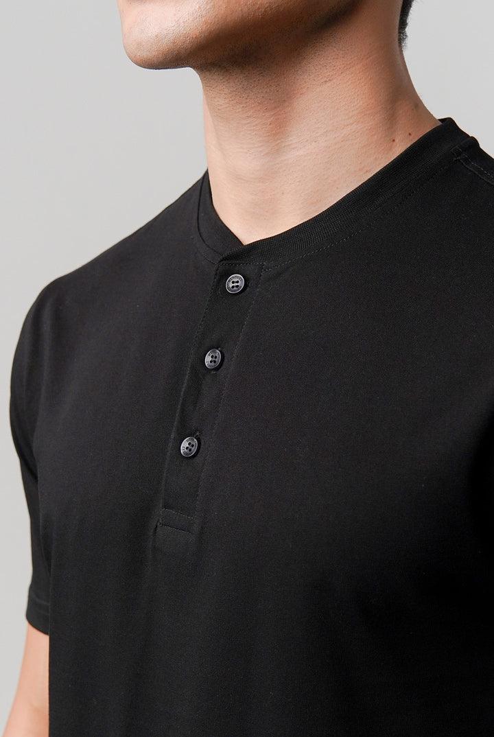 Regular Fit Henley T-Shirt - Black - Mendeez