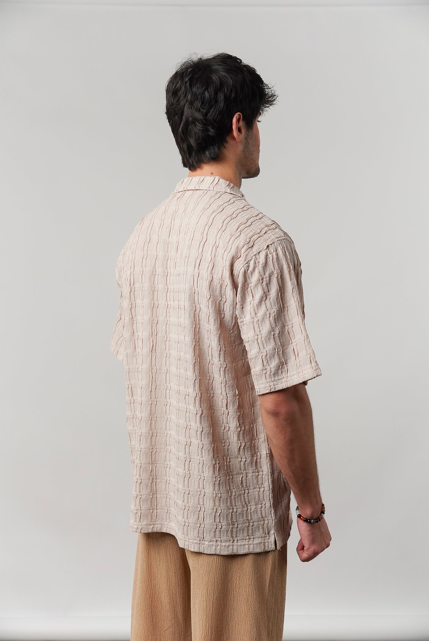 Knitted Cuban Shirt - Beige - Mendeez
