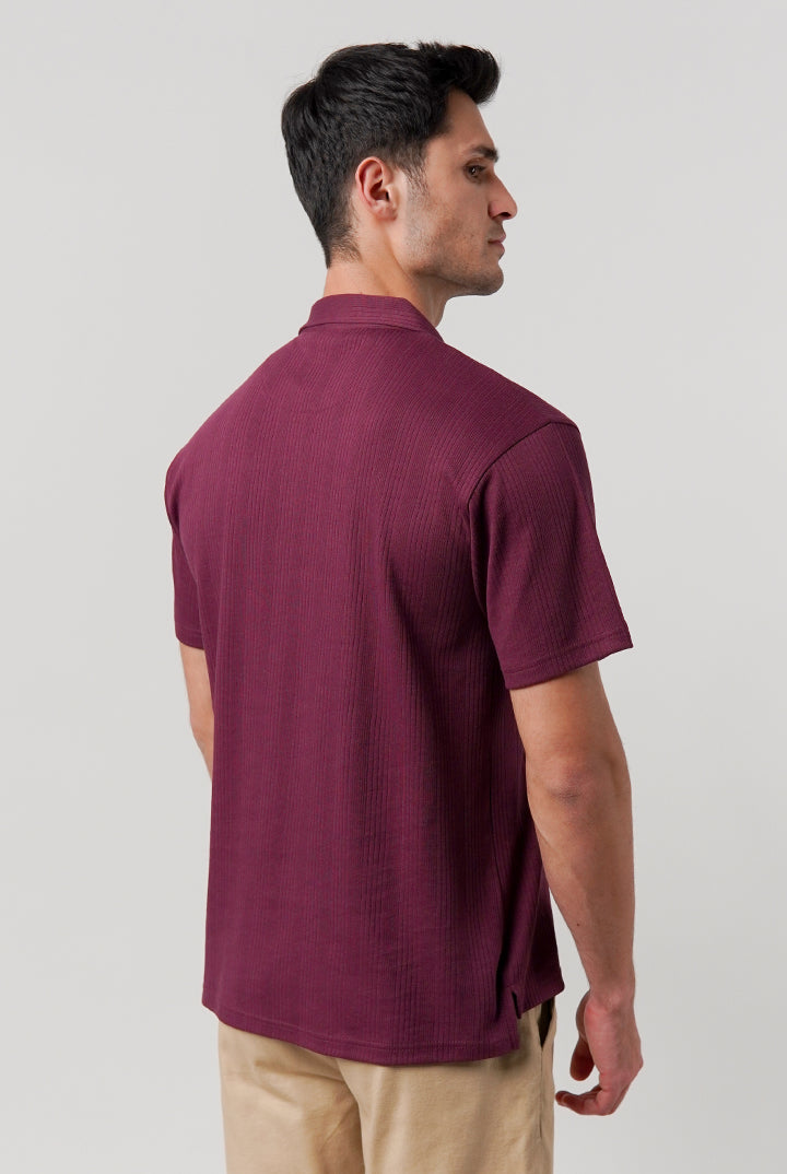 Drop Needle Polo Shirt - Burgundy - Mendeez