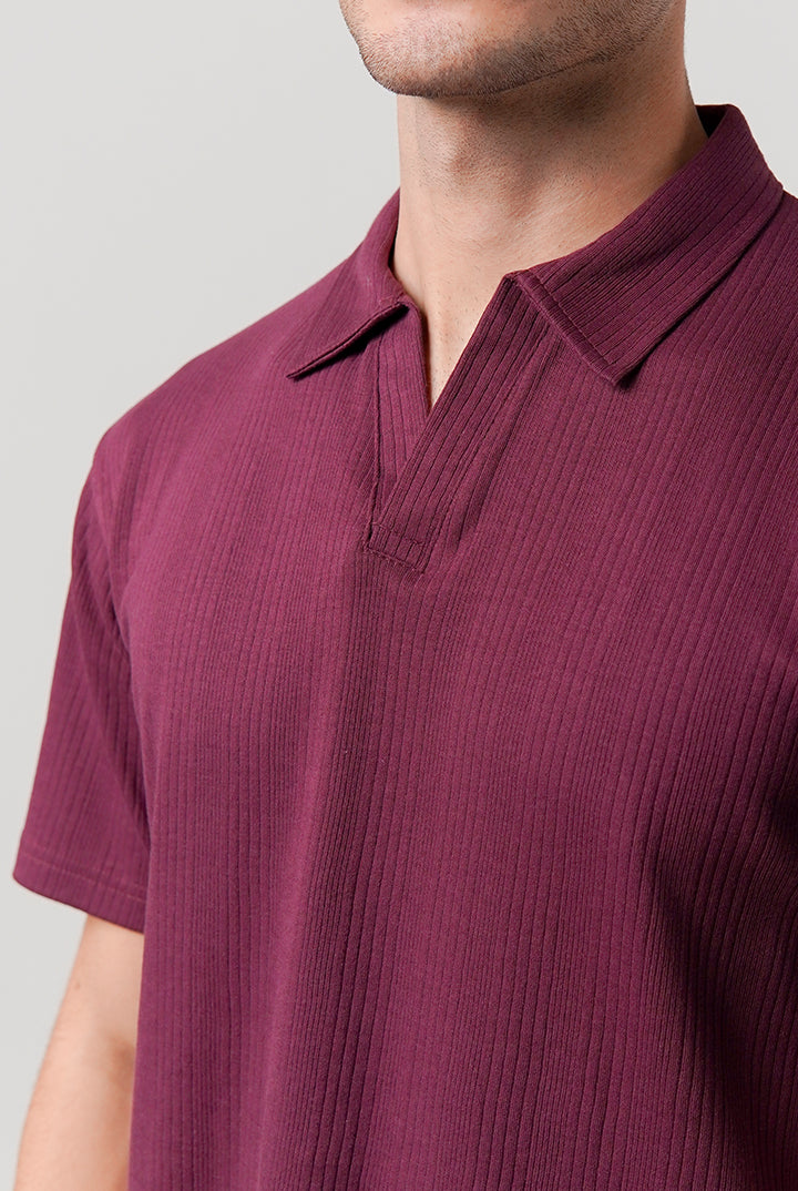 Drop Needle Polo Shirt - Burgundy - Mendeez