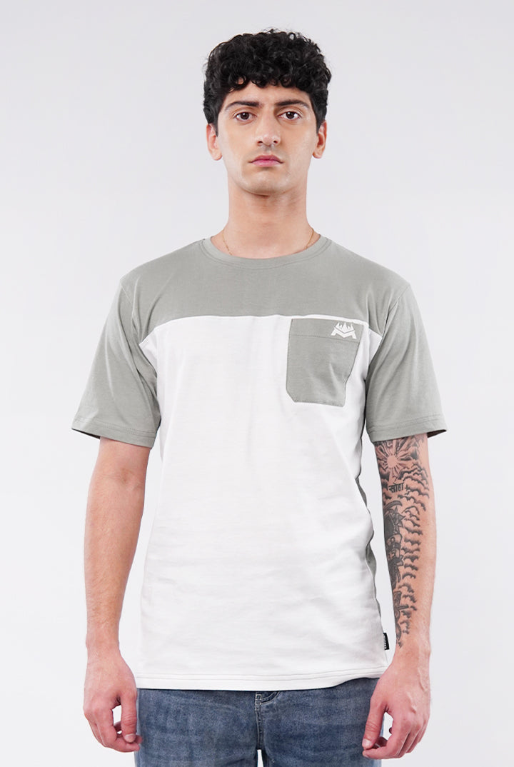 Colorblock T-Shirt - White & Sage Green - Mendeez