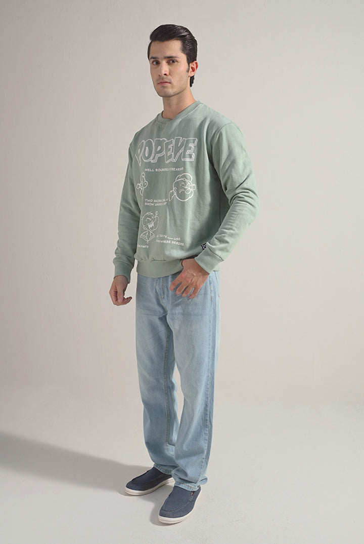 Oversized Graphic Sweatshirt - Sage Green - Mendeez