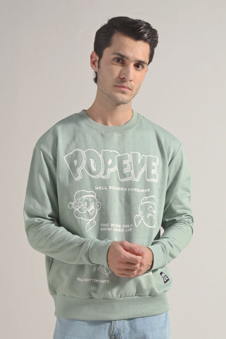 Oversized Graphic Sweatshirt - Sage Green - Mendeez
