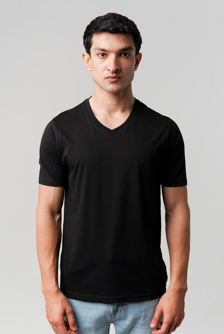 Regular Fit V-Neck T-Shirt - Black - Mendeez