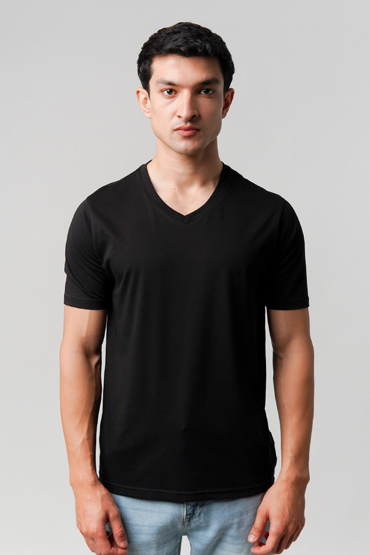 Regular Fit V-Neck T-Shirt - Black - Mendeez