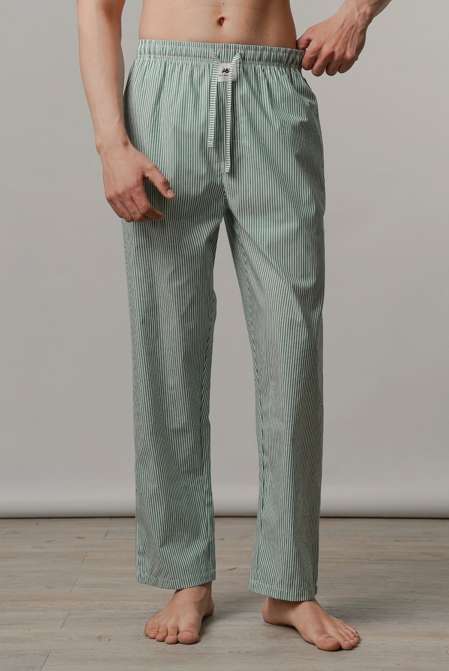 Striped Woven Pajamas - Green - FA - Mendeez