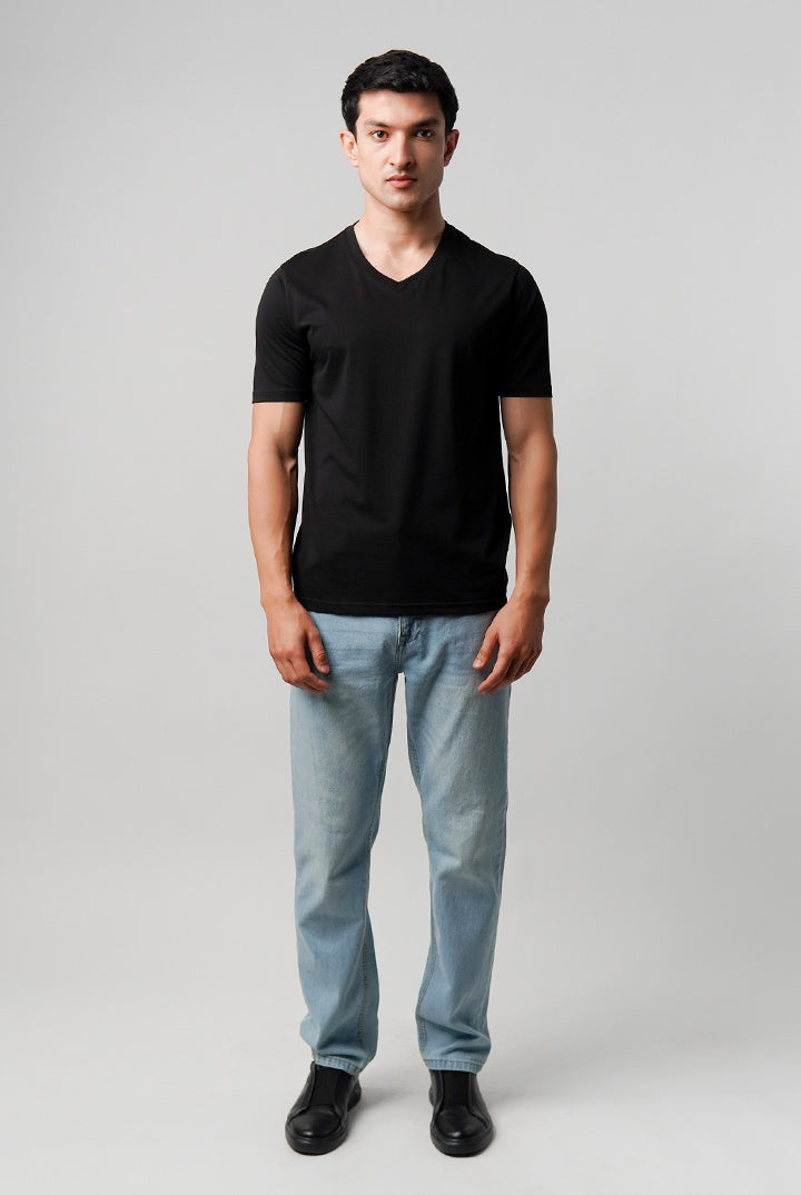 Regular Fit V-Neck T-Shirt - Black - Mendeez