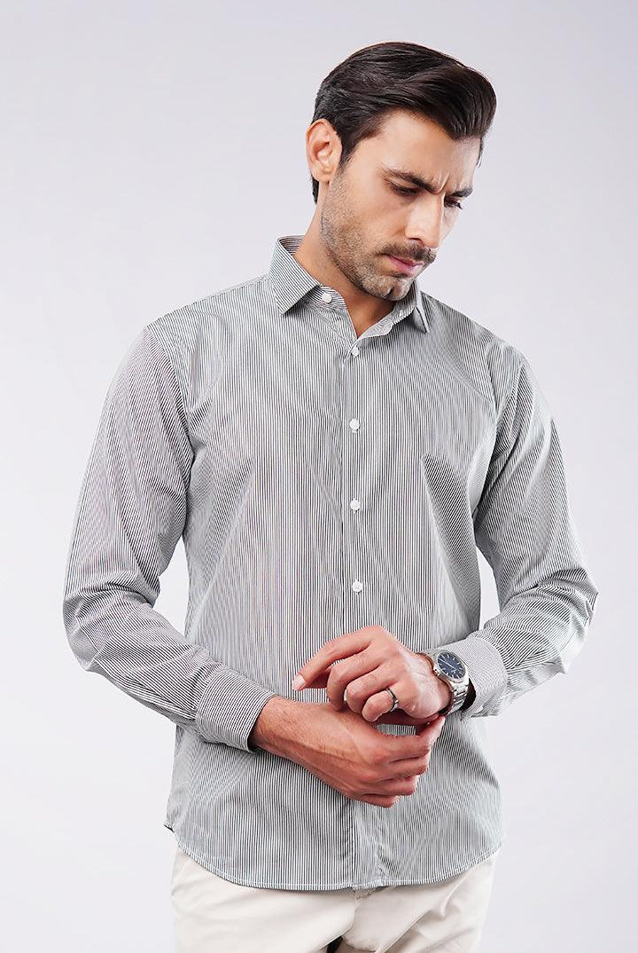 Striped Yarn-Dyed Shirt - Black & White - Mendeez