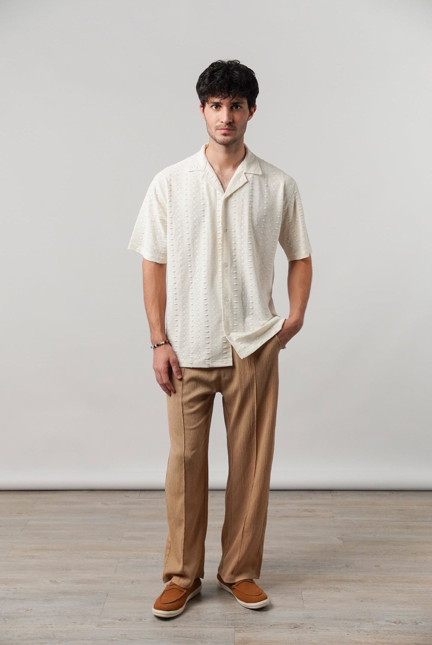 Knitted Cuban Shirt - Cream - Mendeez