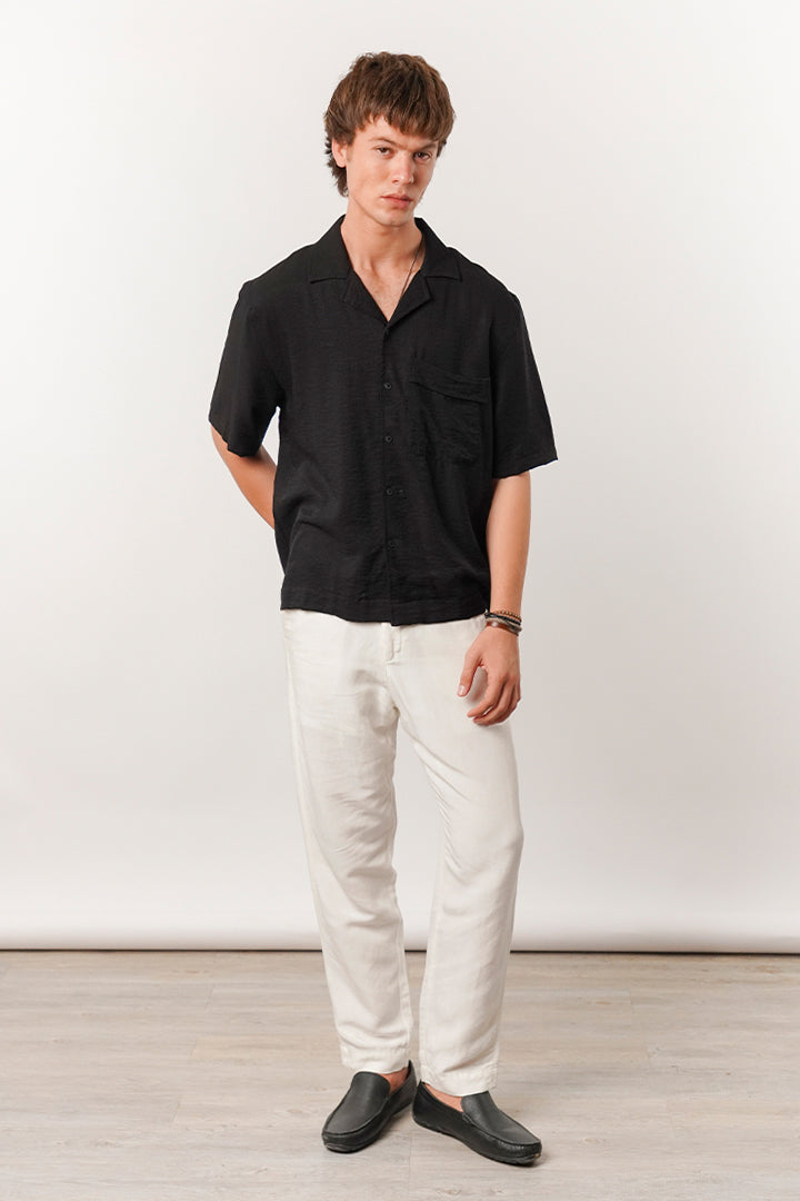 Box Fit Cuban Shirt - Black - Mendeez