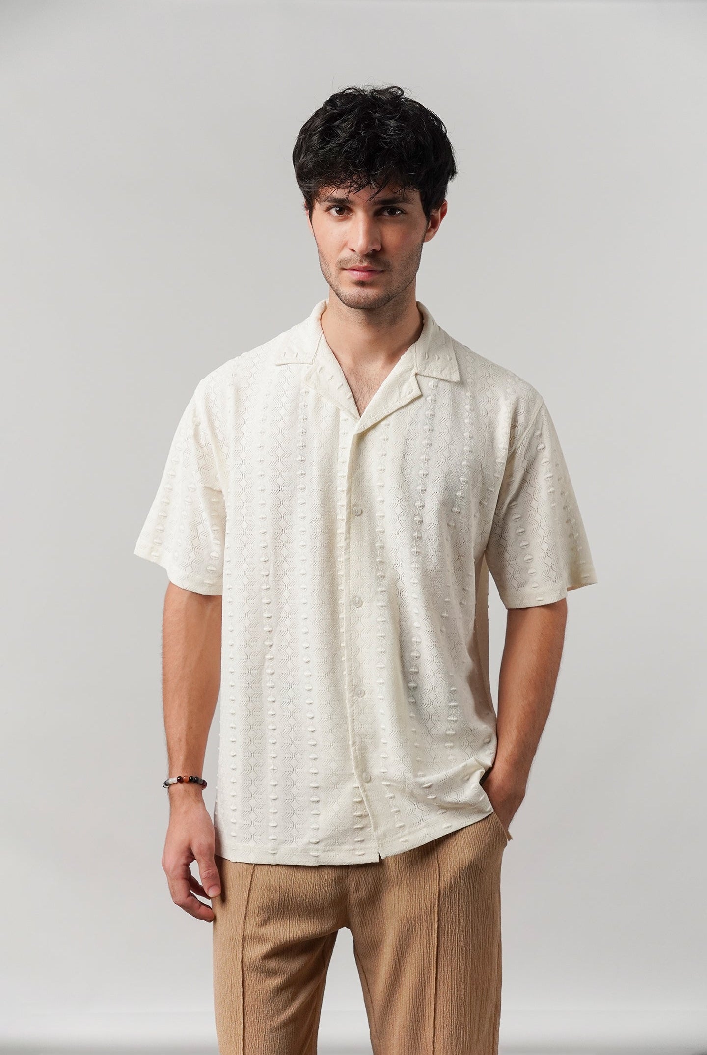 Knitted Cuban Shirt - Cream - Mendeez