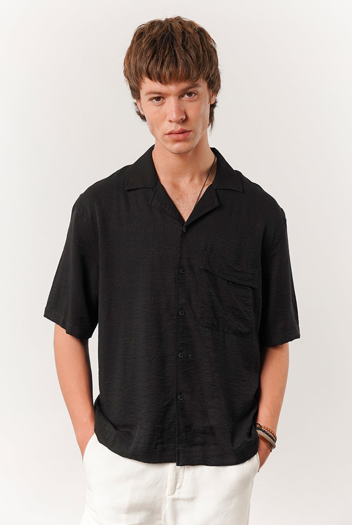 Box Fit Cuban Shirt - Black - Mendeez