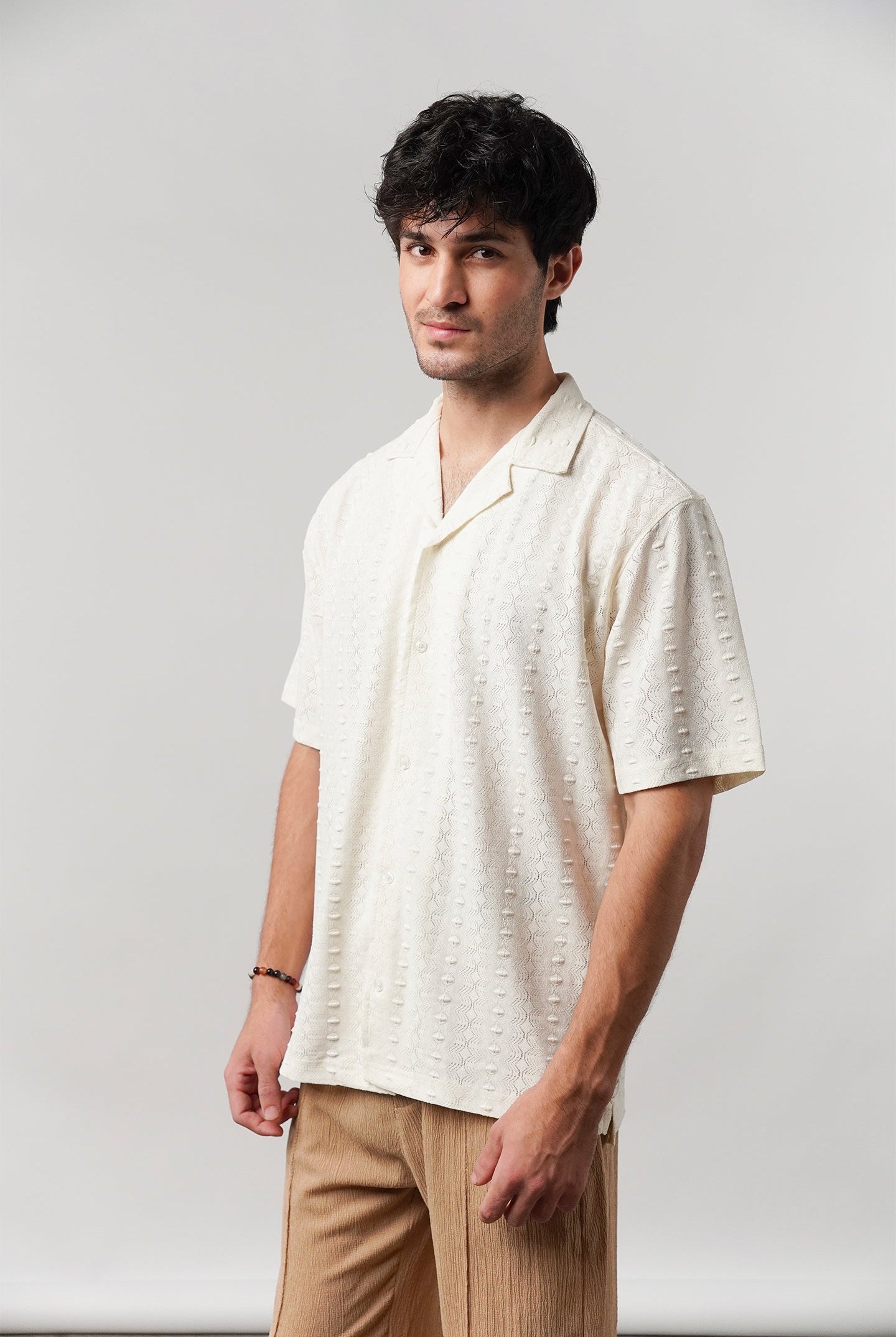 Knitted Cuban Shirt - Cream - Mendeez
