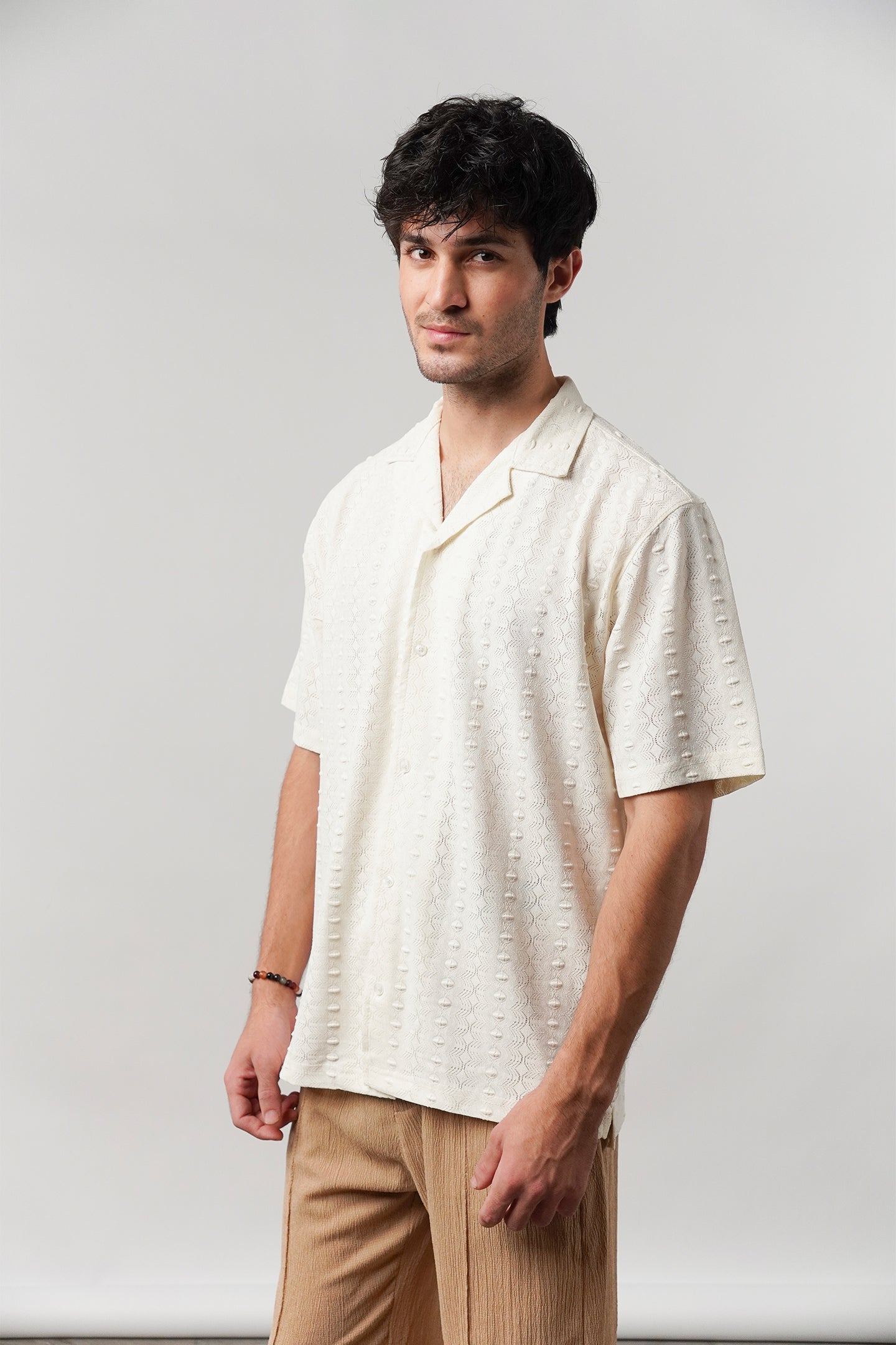 Knitted Cuban Shirt - Cream - Mendeez