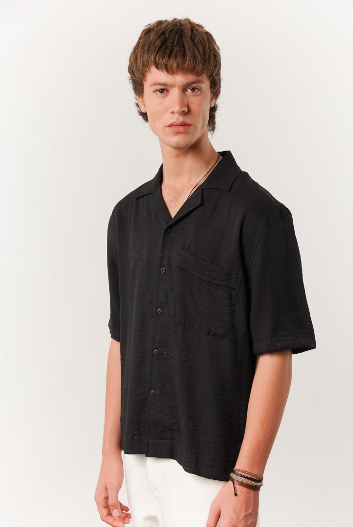 Box Fit Cuban Shirt - Black - Mendeez