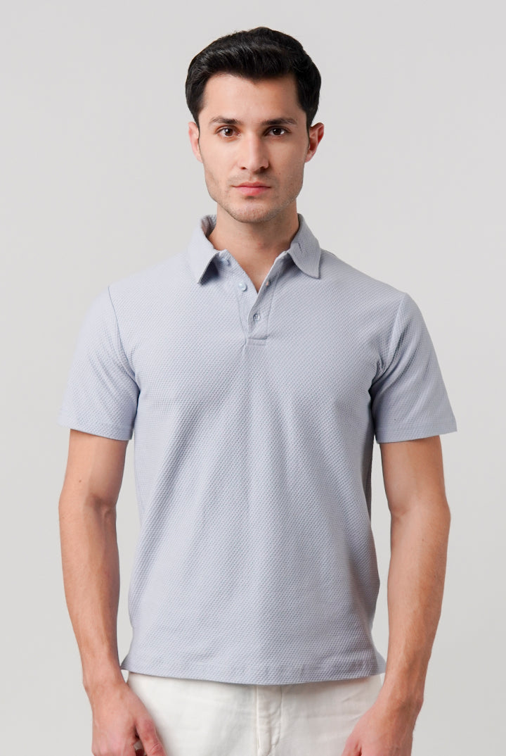Textured Polo Shirt - Sky Blue - Mendeez