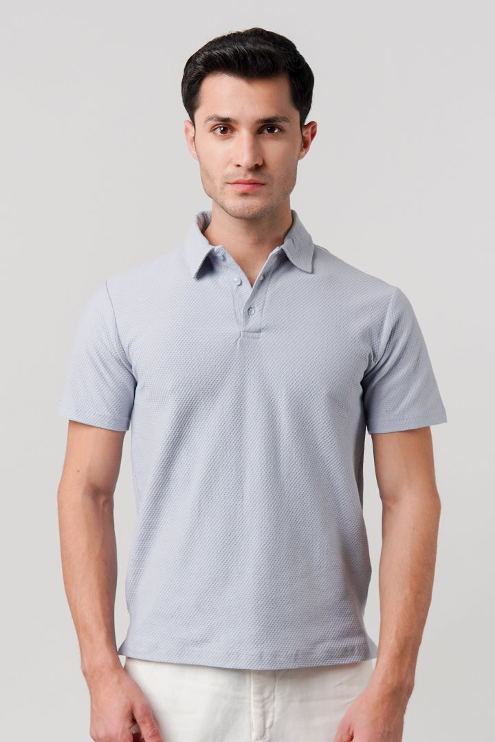 Textured Polo Shirt - Sky Blue - Mendeez