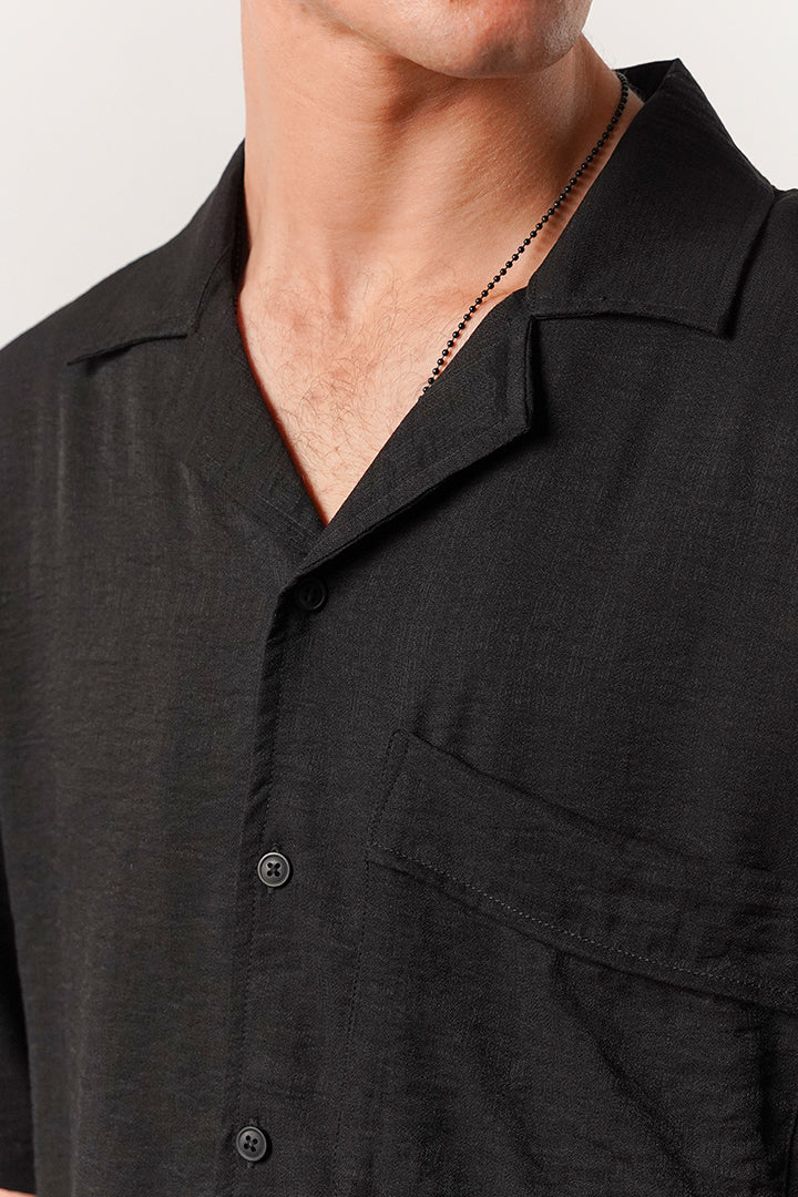 Box Fit Cuban Shirt - Black - Mendeez