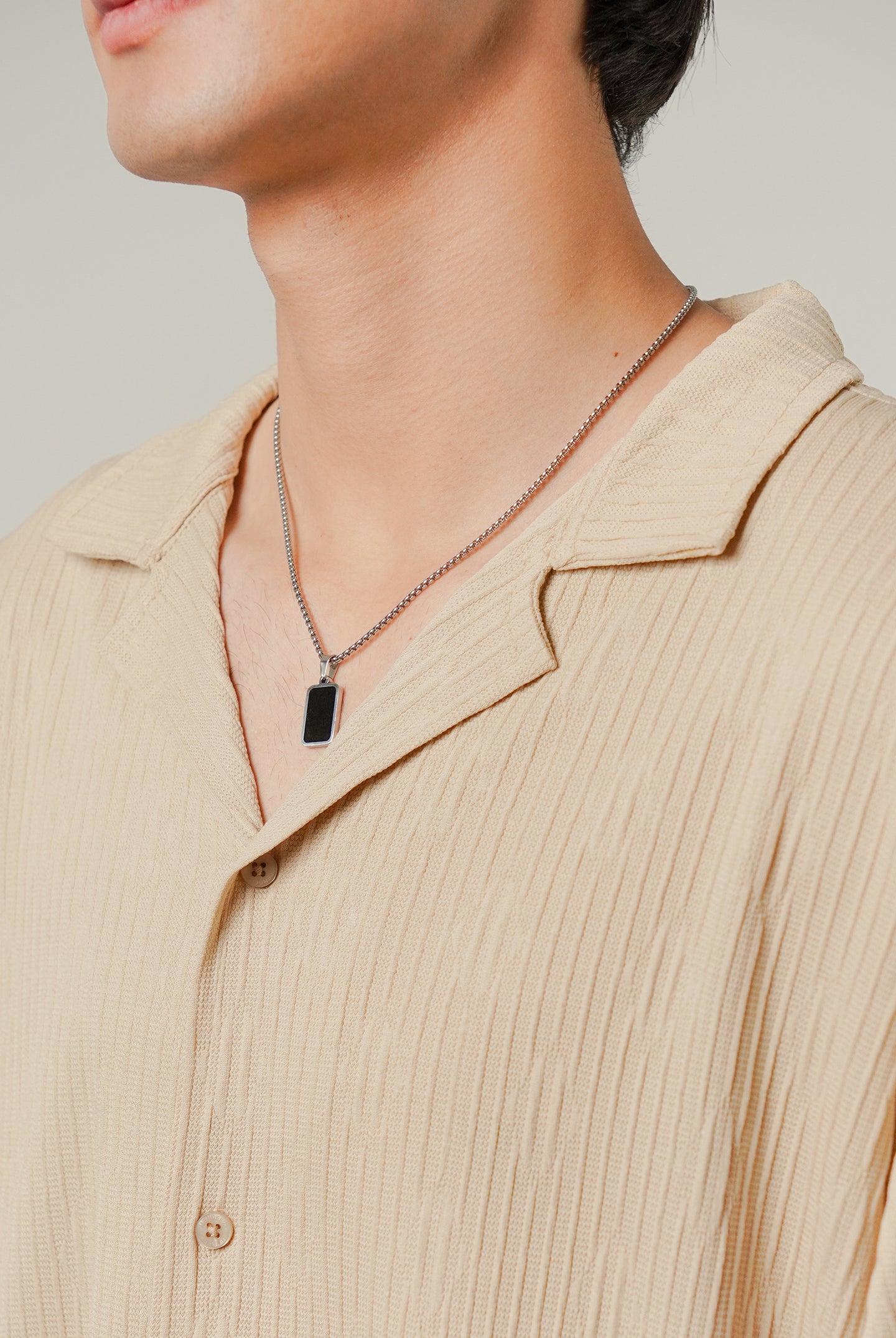 Textured Cuban Shirt - Beige - Mendeez