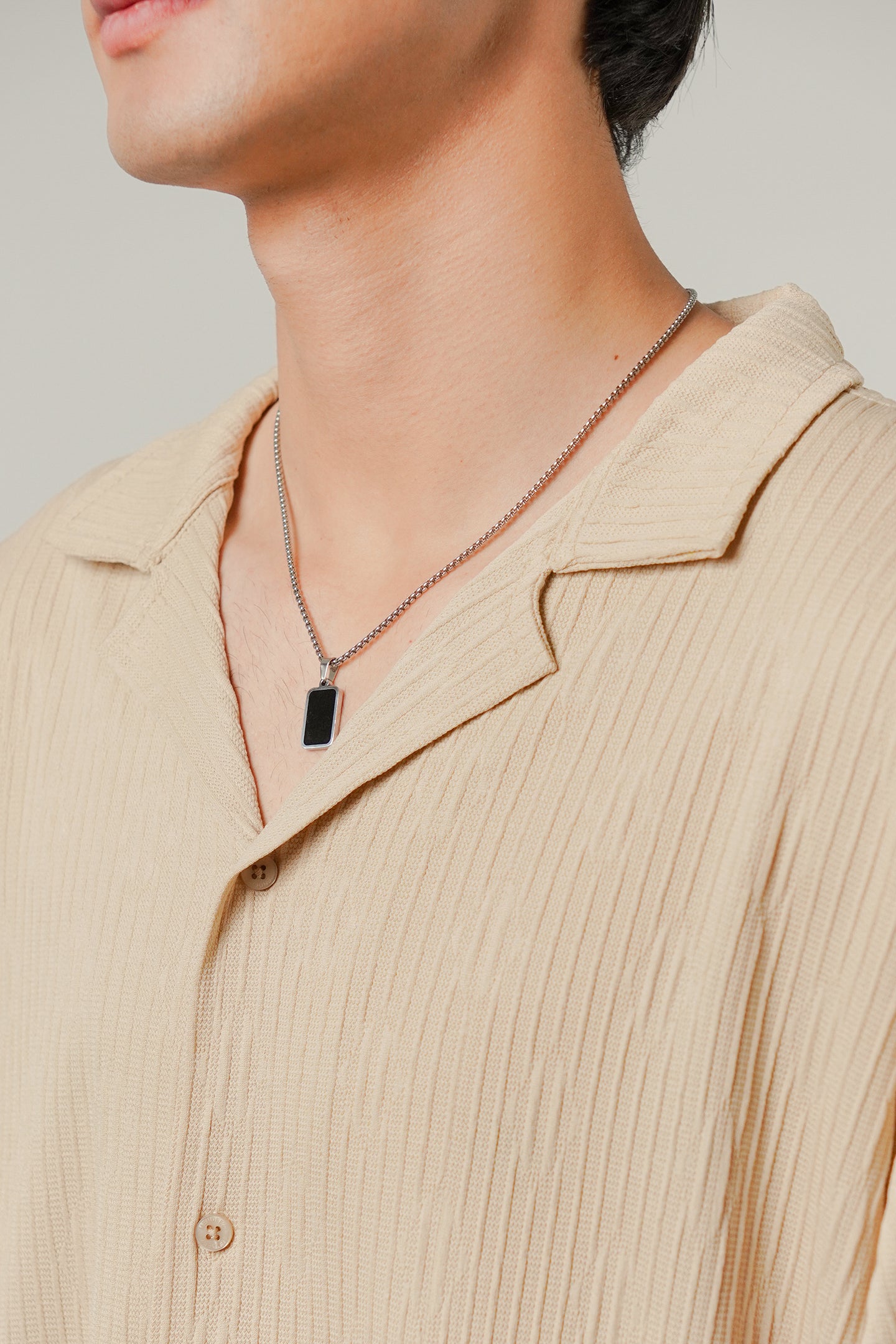 Textured Cuban Shirt - Beige - Mendeez