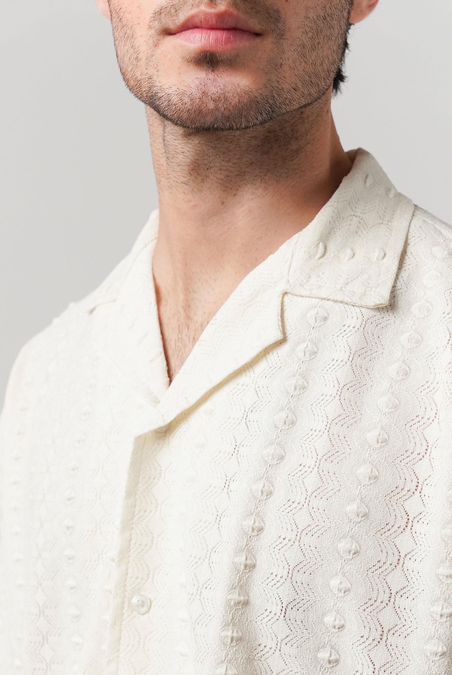 Knitted Cuban Shirt - Cream - Mendeez