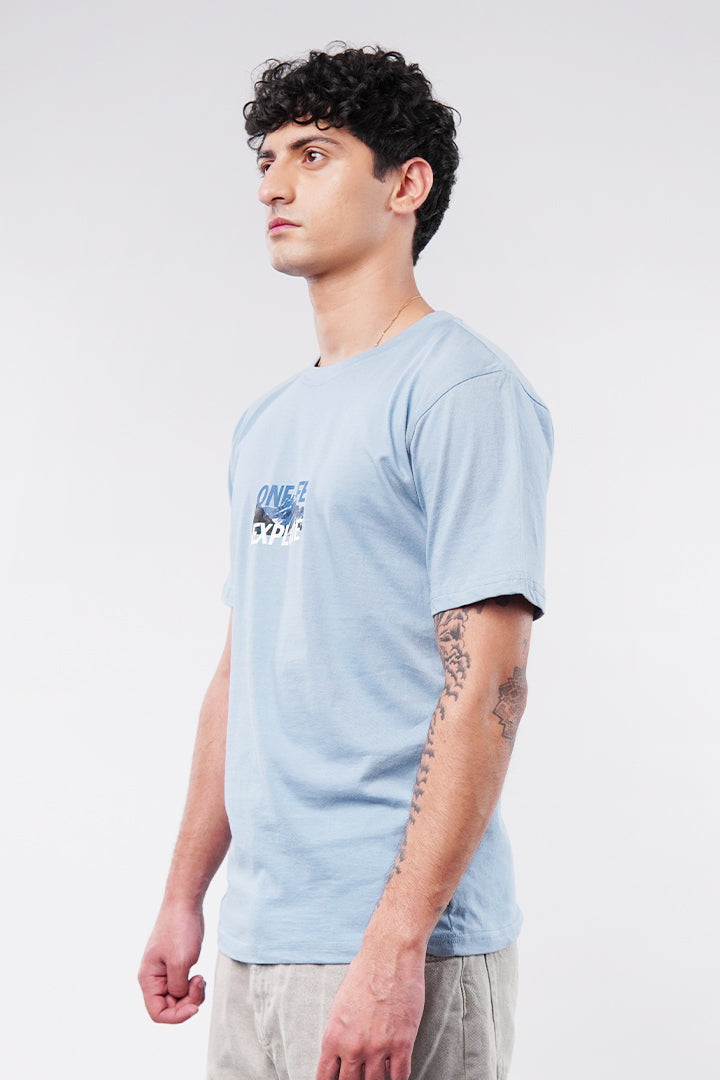 Printed Graphic Tee - Sky Blue - Mendeez