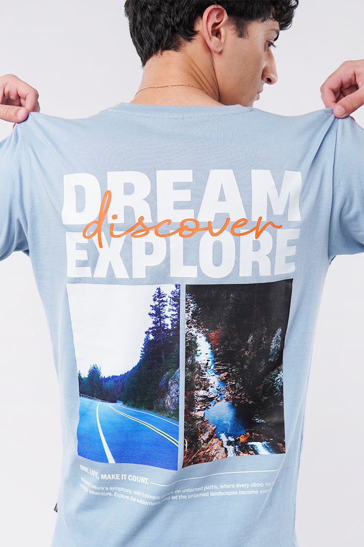Printed Graphic Tee - Sky Blue - Mendeez