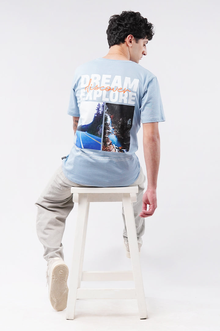 Printed Graphic Tee - Sky Blue - Mendeez