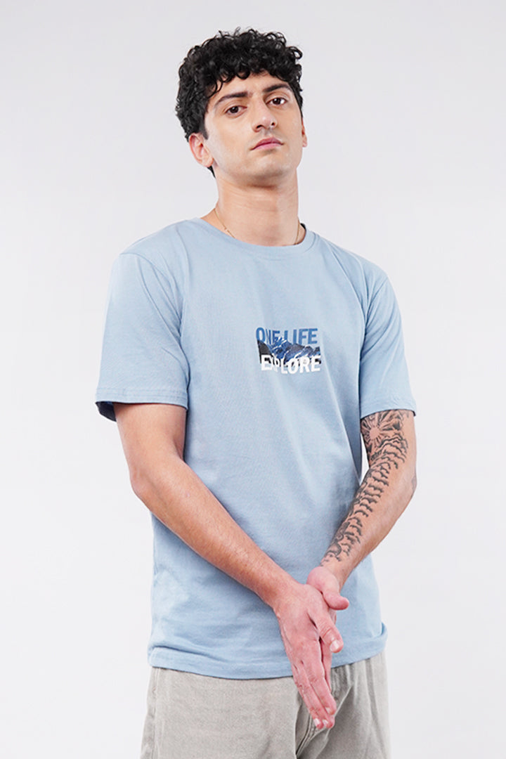 Printed Graphic Tee - Sky Blue - Mendeez